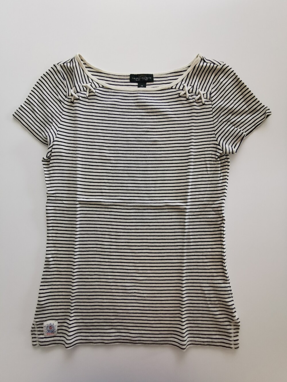 LRL Lauren Jeans Co. Ralph Lauren Cotton White Striped Boatneck Nautical T-shirt